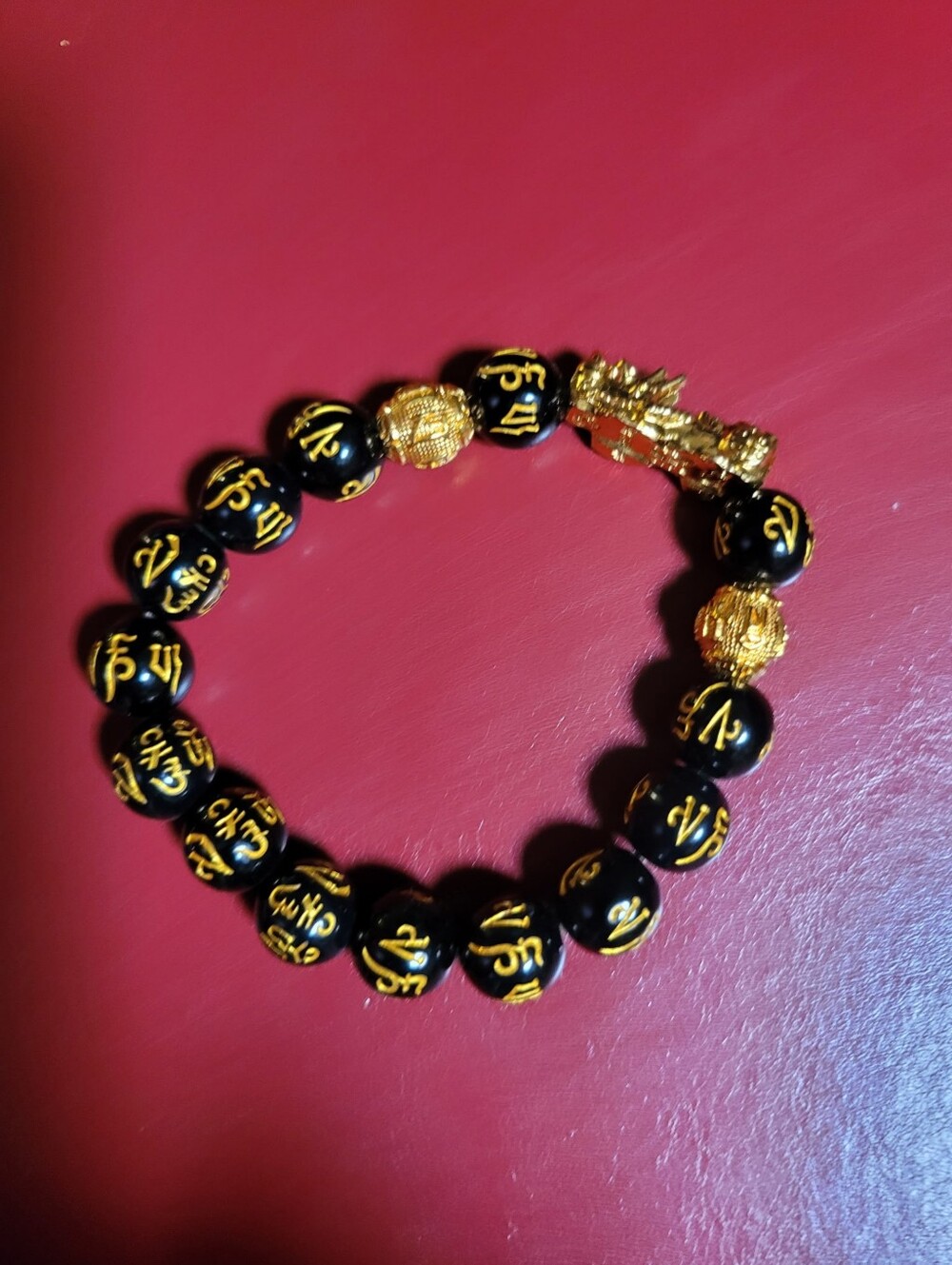 Black and Gold Beaded Mantra Bracelet